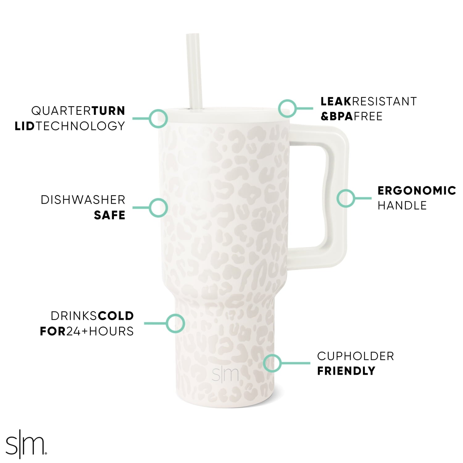Simple Modern 30 fl oz Insulated Stainless Steel Trek Tumbler with Straw Lid | Cream Leopard M408Z