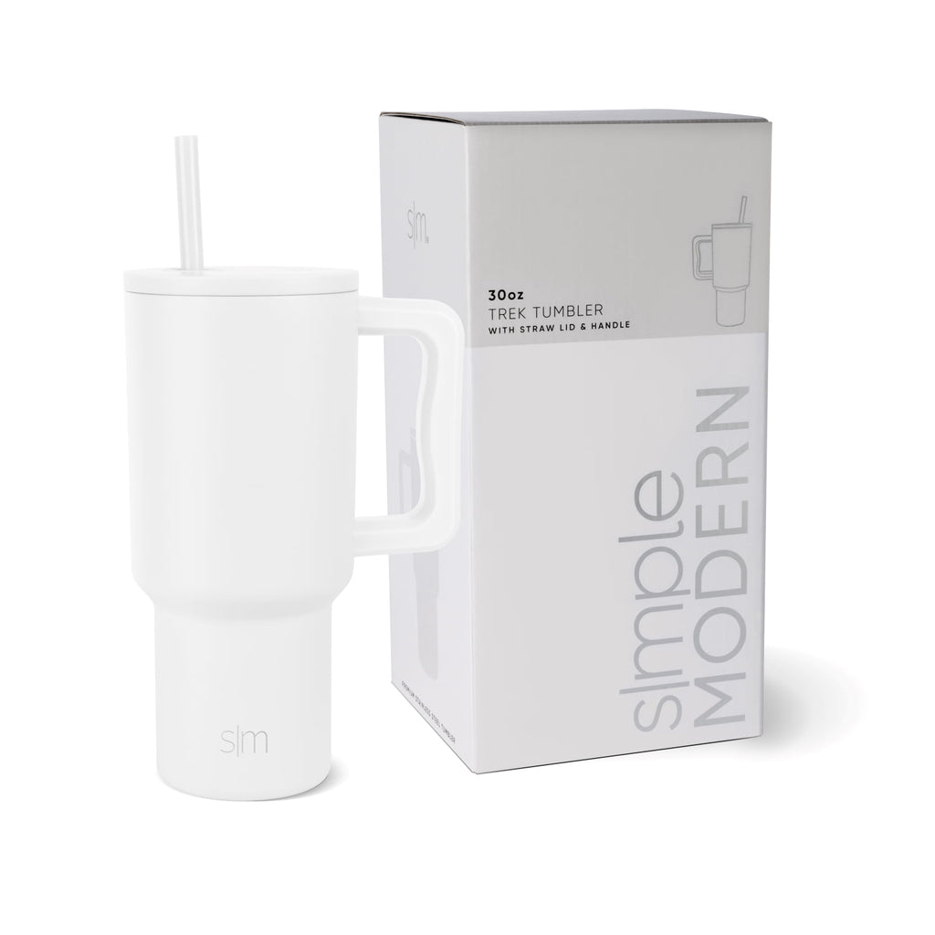Simple Modern 30 fl oz Insulated Stainless Steel Trek Tumbler with Straw Lid | Cream Leopard M408Z