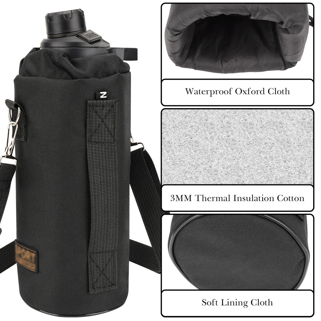 Linkidea Sports Water Bottle Carrier with Strap Compatible with Nalgene Sustain Tritan 48oz, CamelBak Chute Mag 50oz, Thick Waterbottle Cooler Bag Holder Shoulder Strap, Black M216U