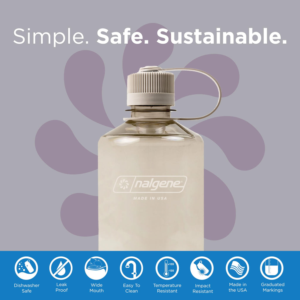 Nalgene Sustain Tritan BPA-Free Water Bottle Made with Material Derived from 50% Plastic Waste (using ISCC certified mass balance), 32 OZ, Narrow Mouth, Cotton M157Z