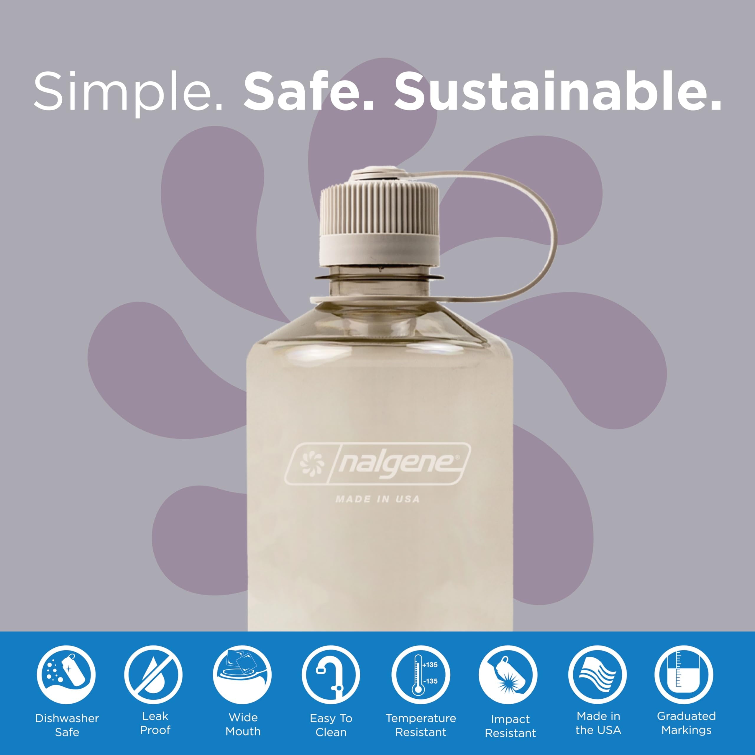 Nalgene Sustain Tritan BPA-Free Water Bottle Made with Material Derived from 50% Plastic Waste (using ISCC certified mass balance), 32 OZ, Narrow Mouth, Cotton M157Z