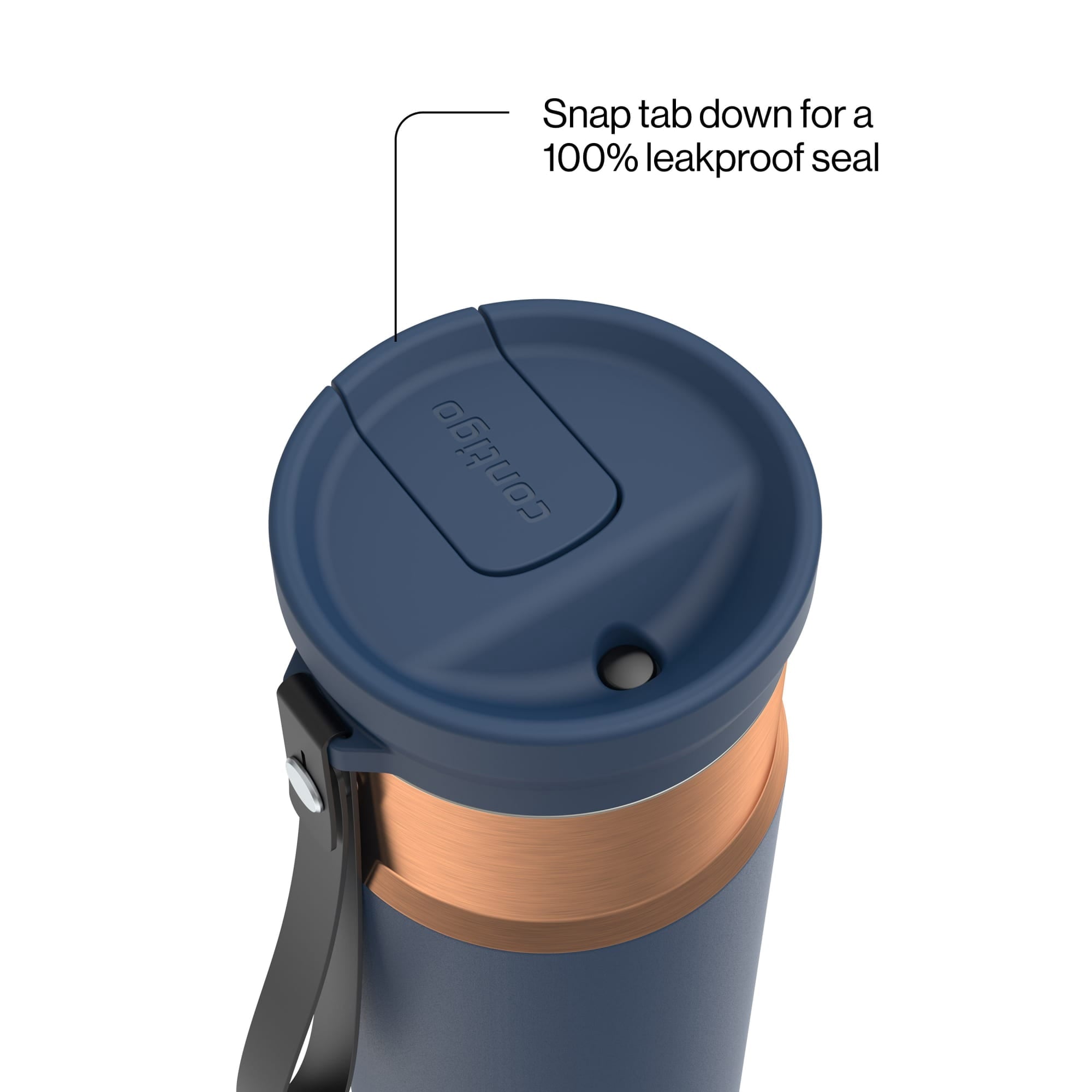 Contigo SnapSeal Leakproof Stainless Steel Reusable Water Bottle with Carrying Strap, Dark Blue/Bronze, 24 oz M24L