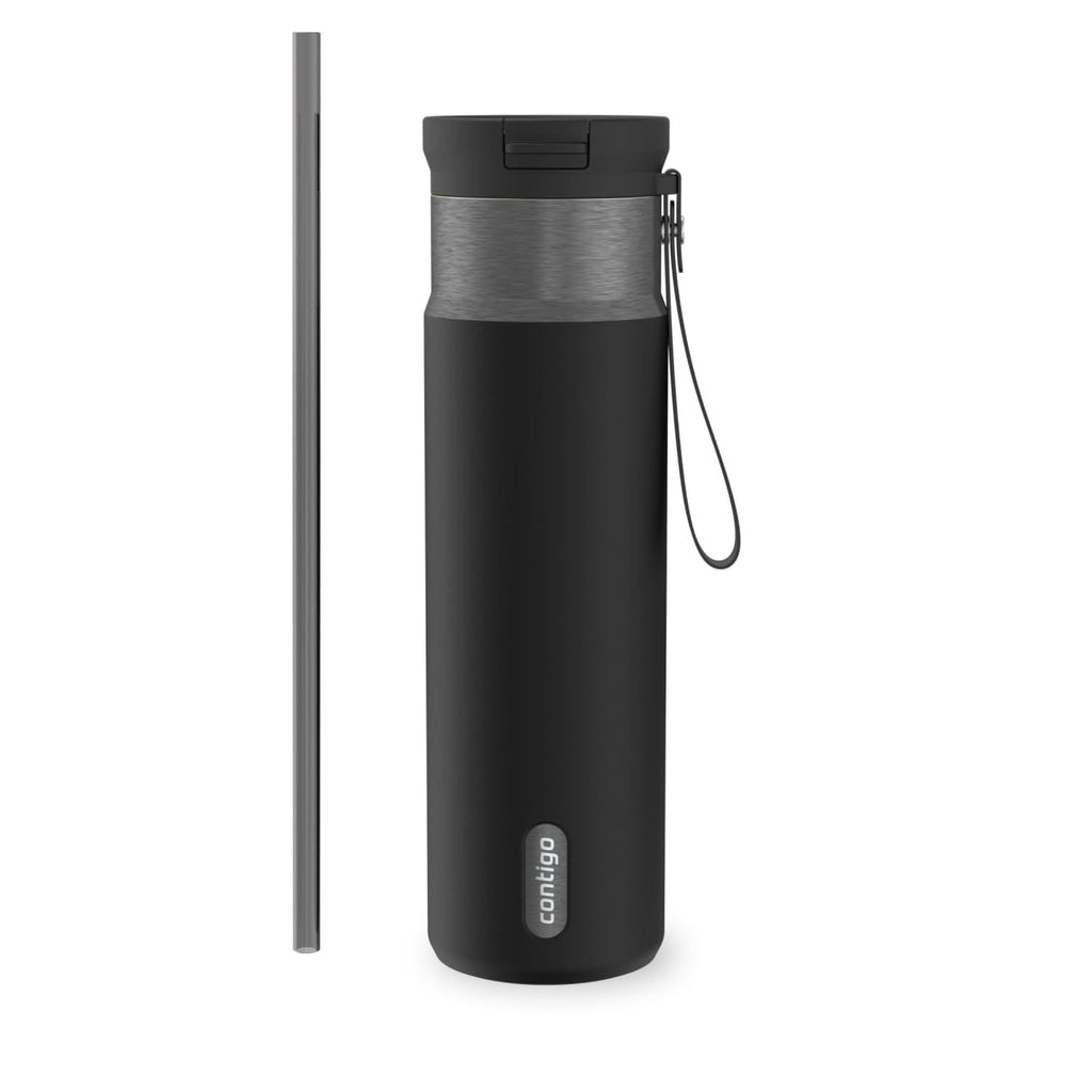 Contigo SnapSeal Leakproof Stainless Steel Reusable Water Bottle with Carrying Strap, Dark Blue/Bronze, 24 oz M24L