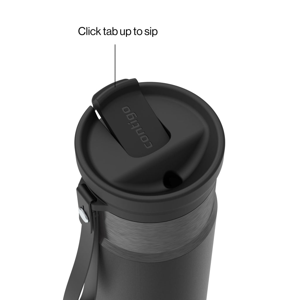 Contigo SnapSeal Leakproof Stainless Steel Reusable Water Bottle with Carrying Strap, Dark Blue/Bronze, 24 oz M24L