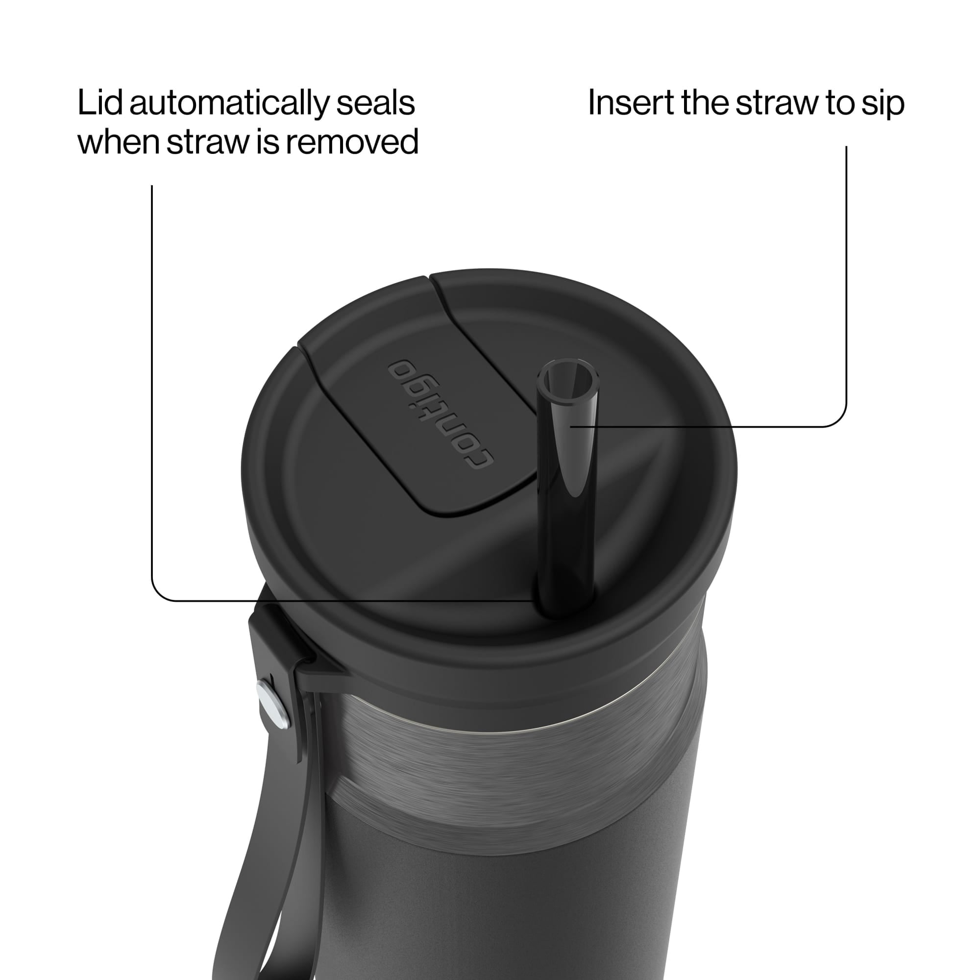 Contigo SnapSeal Leakproof Stainless Steel Reusable Water Bottle with Carrying Strap, Dark Blue/Bronze, 24 oz M24L