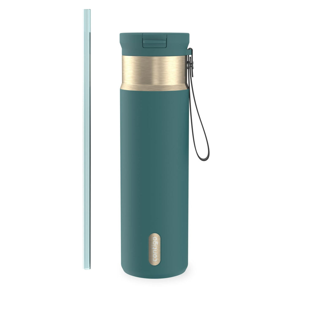 Contigo SnapSeal Leakproof Stainless Steel Reusable Water Bottle with Carrying Strap, Dark Blue/Bronze, 24 oz M24L