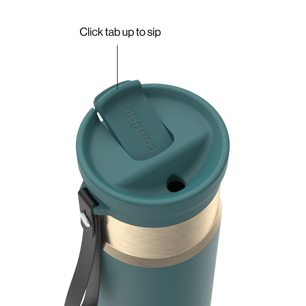 Contigo SnapSeal Leakproof Stainless Steel Reusable Water Bottle with Carrying Strap, Dark Blue/Bronze, 24 oz M24L