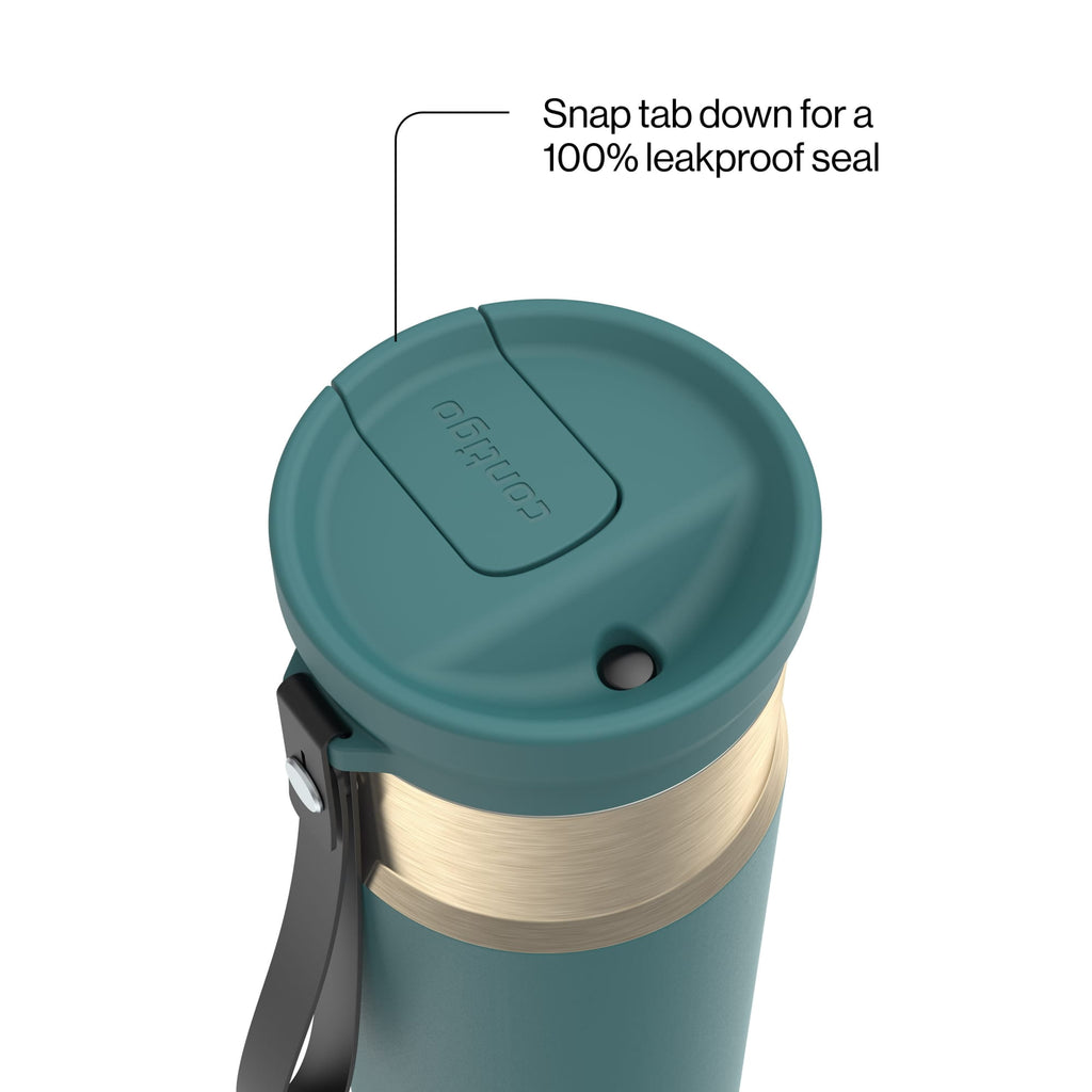 Contigo SnapSeal Leakproof Stainless Steel Reusable Water Bottle with Carrying Strap, Dark Blue/Bronze, 24 oz M24L