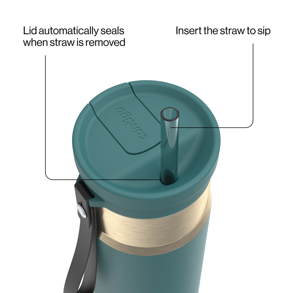 Contigo SnapSeal Leakproof Stainless Steel Reusable Water Bottle with Carrying Strap, Dark Blue/Bronze, 24 oz M24L