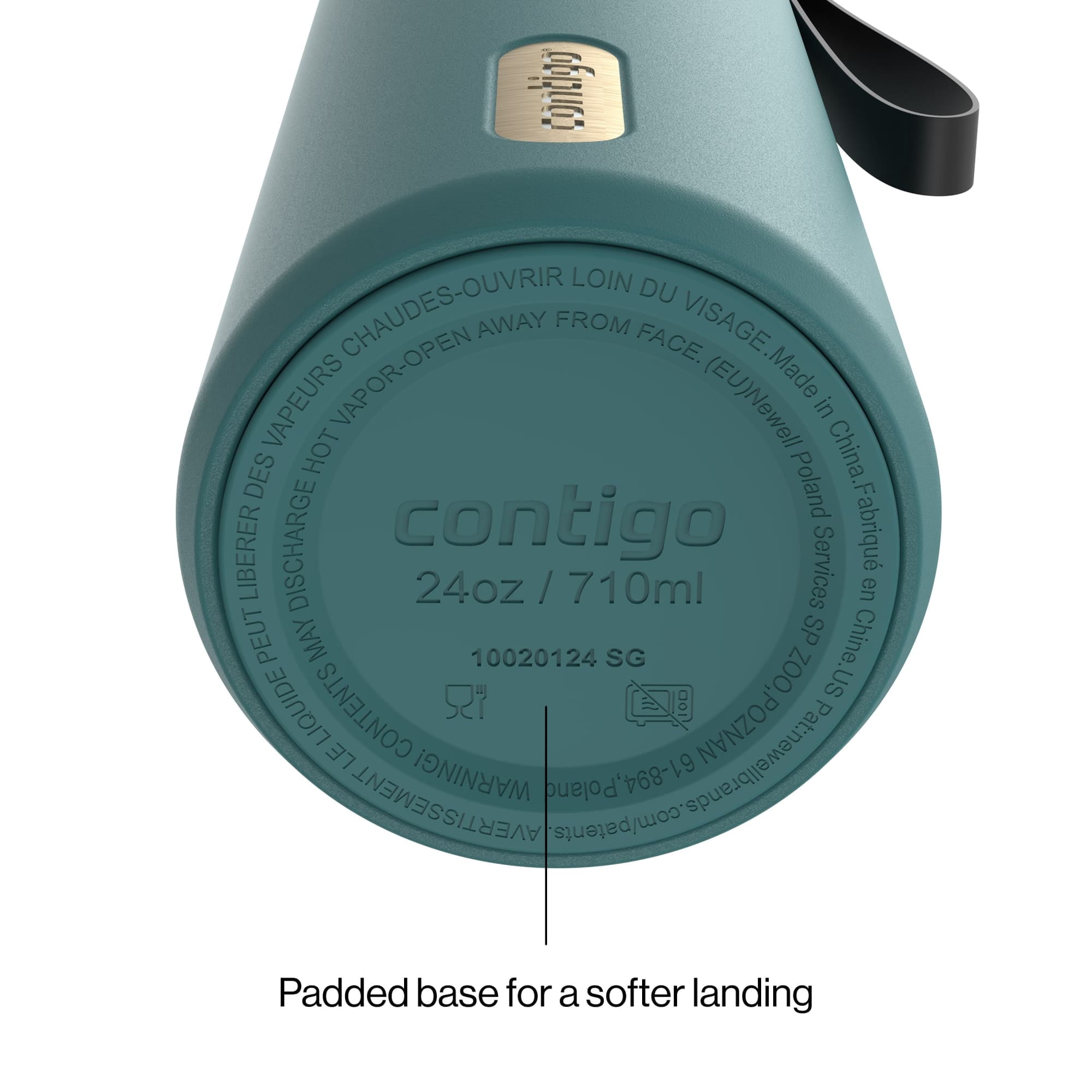 Contigo SnapSeal Leakproof Stainless Steel Reusable Water Bottle with Carrying Strap, Dark Blue/Bronze, 24 oz M24L