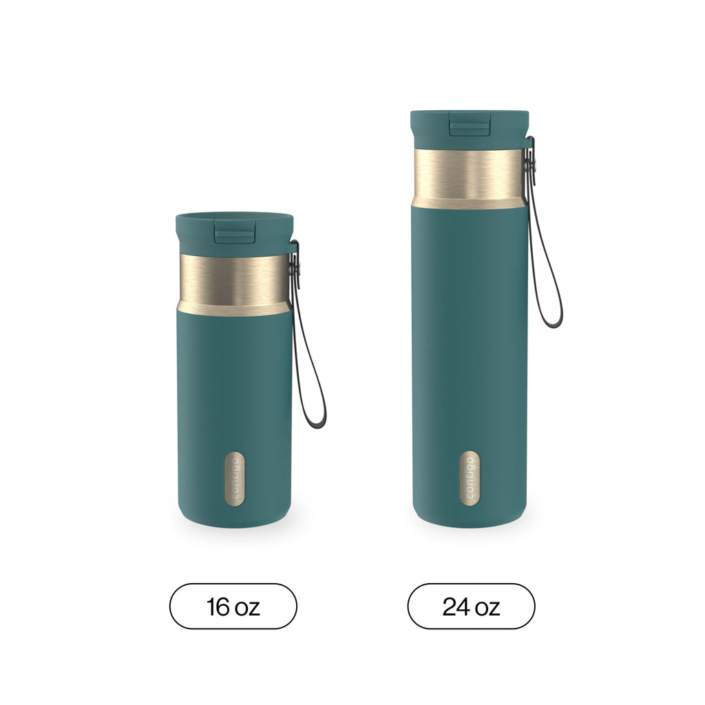 Contigo SnapSeal Leakproof Stainless Steel Reusable Water Bottle with Carrying Strap, Dark Blue/Bronze, 24 oz M24L
