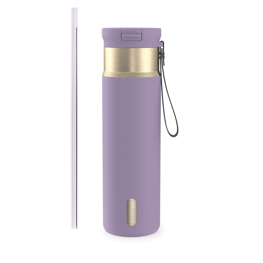 Contigo SnapSeal Leakproof Stainless Steel Reusable Water Bottle with Carrying Strap, Dark Blue/Bronze, 24 oz M24L