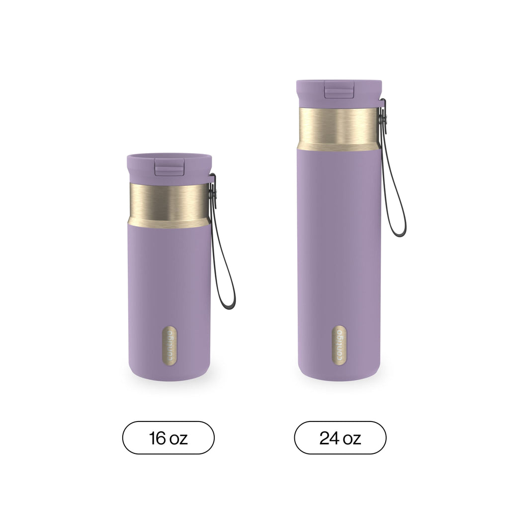 Contigo SnapSeal Leakproof Stainless Steel Reusable Water Bottle with Carrying Strap, Dark Blue/Bronze, 24 oz M24L
