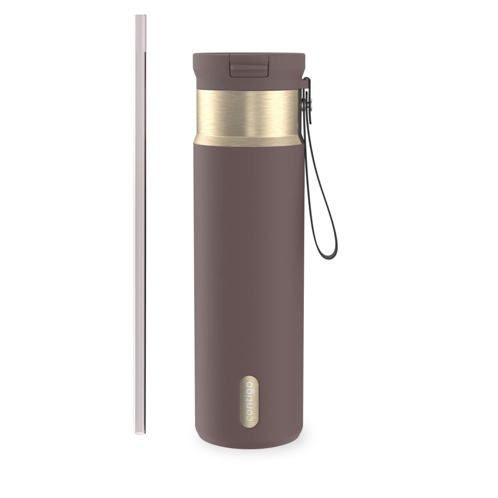 Contigo SnapSeal Leakproof Stainless Steel Reusable Water Bottle with Carrying Strap, Dark Blue/Bronze, 24 oz M24L