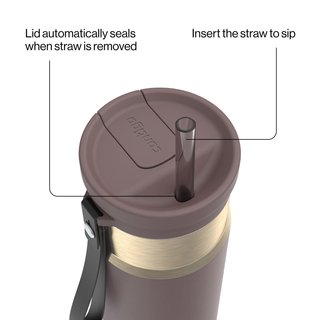 Contigo SnapSeal Leakproof Stainless Steel Reusable Water Bottle with Carrying Strap, Dark Blue/Bronze, 24 oz M24L