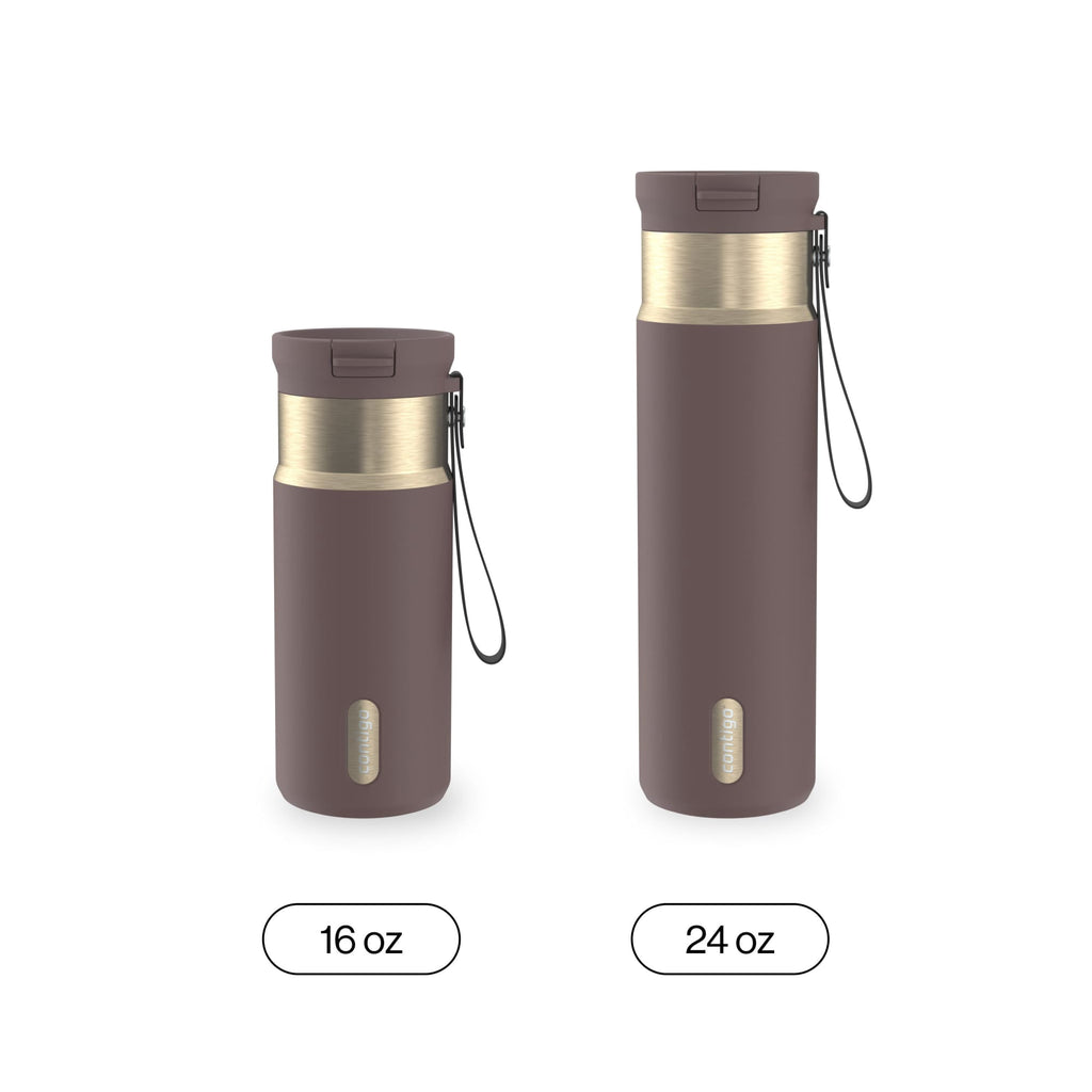 Contigo SnapSeal Leakproof Stainless Steel Reusable Water Bottle with Carrying Strap, Dark Blue/Bronze, 24 oz M24L