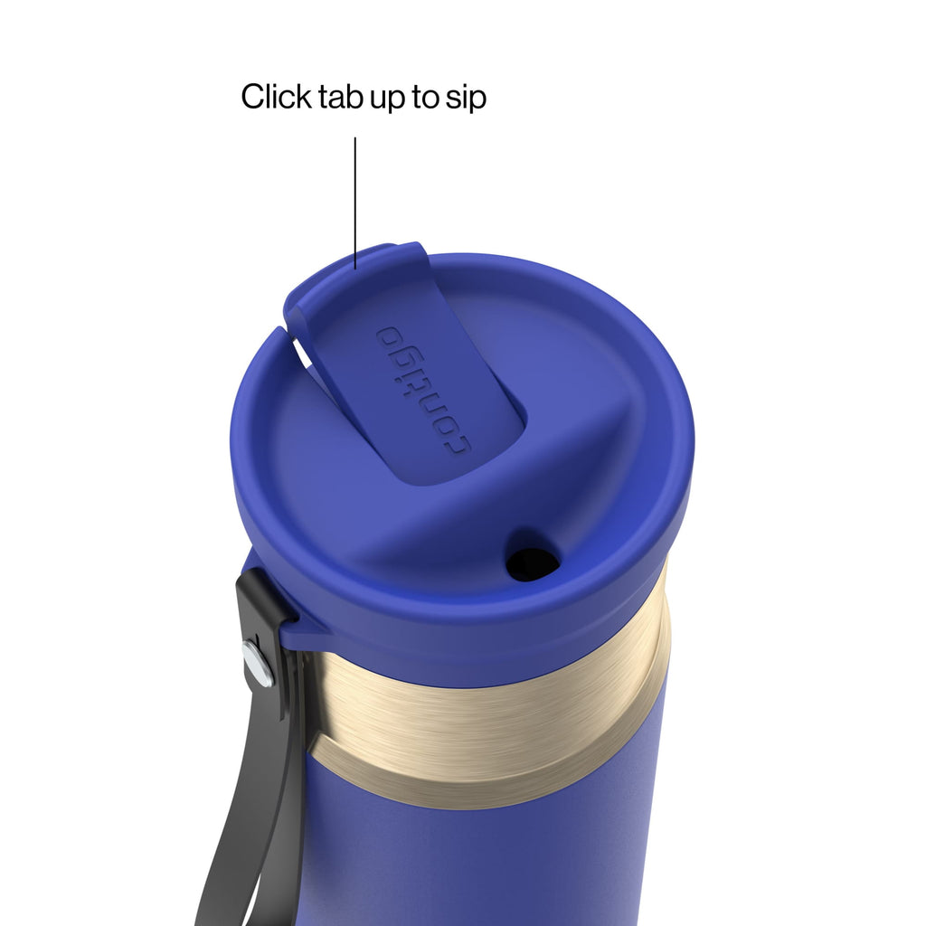 Contigo SnapSeal Leakproof Stainless Steel Reusable Water Bottle with Carrying Strap, Dark Blue/Bronze, 24 oz M24L