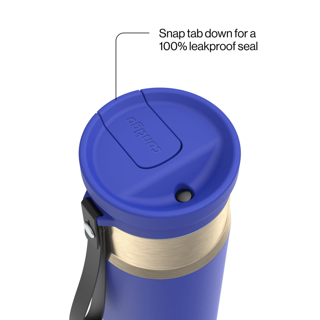 Contigo SnapSeal Leakproof Stainless Steel Reusable Water Bottle with Carrying Strap, Dark Blue/Bronze, 24 oz M24L
