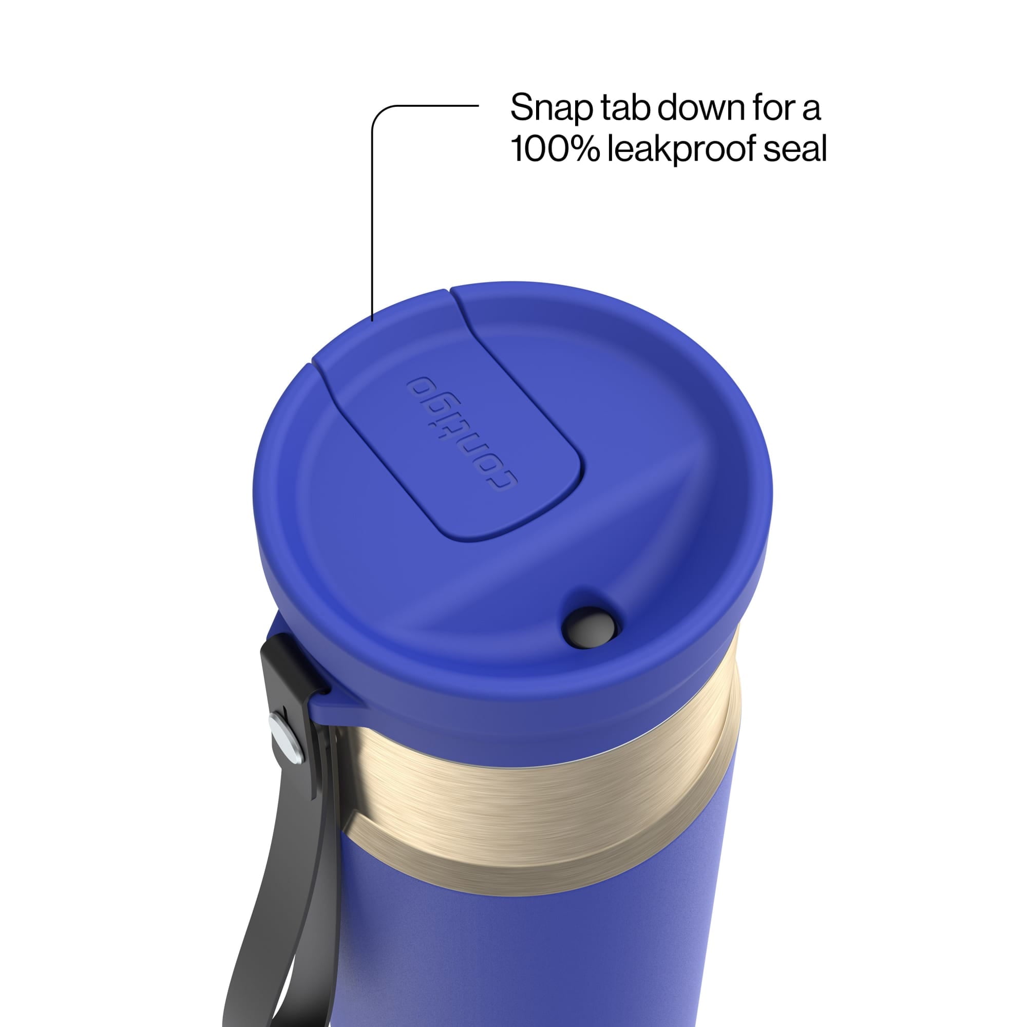Contigo SnapSeal Leakproof Stainless Steel Reusable Water Bottle with Carrying Strap, Dark Blue/Bronze, 24 oz M24L