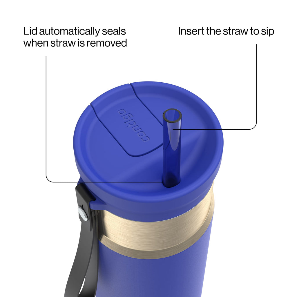 Contigo SnapSeal Leakproof Stainless Steel Reusable Water Bottle with Carrying Strap, Dark Blue/Bronze, 24 oz M24L