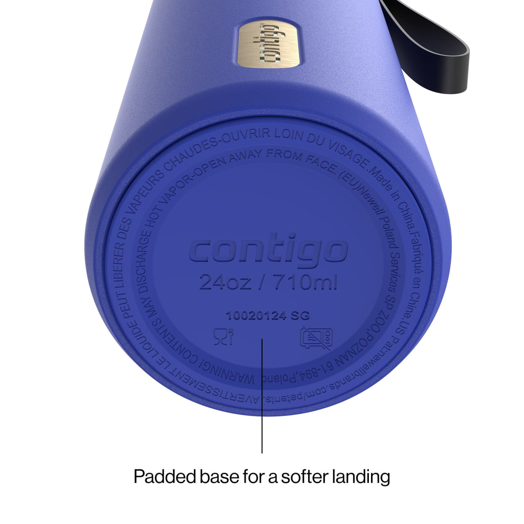 Contigo SnapSeal Leakproof Stainless Steel Reusable Water Bottle with Carrying Strap, Dark Blue/Bronze, 24 oz M24L