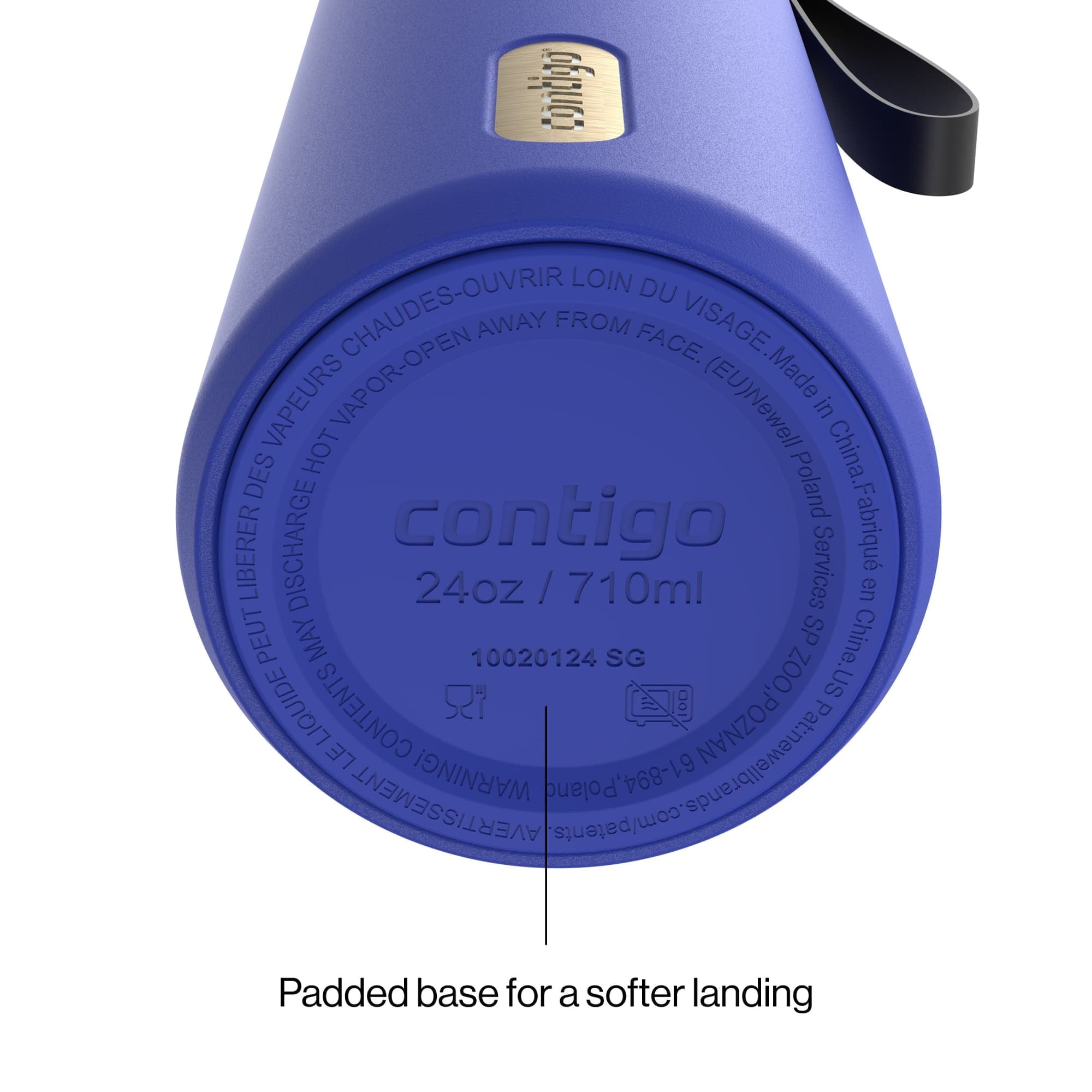 Contigo SnapSeal Leakproof Stainless Steel Reusable Water Bottle with Carrying Strap, Dark Blue/Bronze, 24 oz M24L