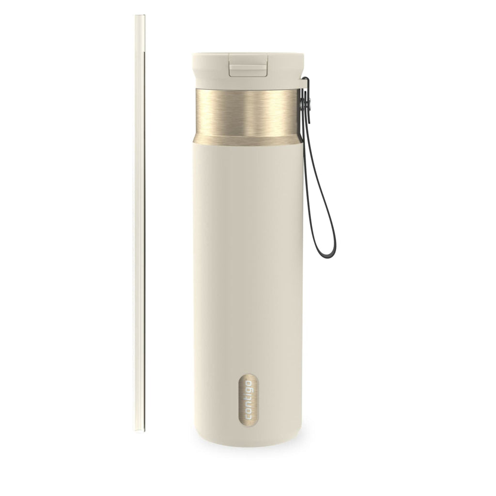 Contigo SnapSeal Leakproof Stainless Steel Reusable Water Bottle with Carrying Strap, Dark Blue/Bronze, 24 oz M24L