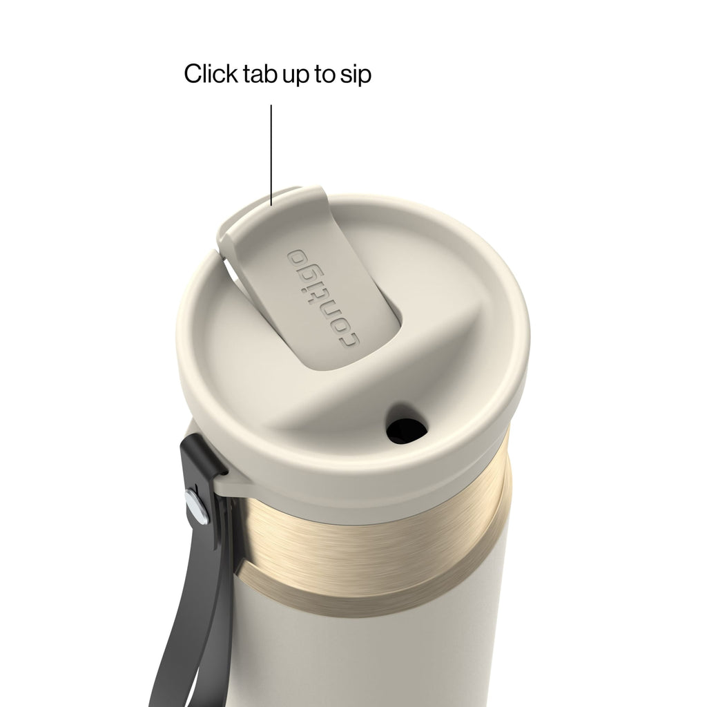 Contigo SnapSeal Leakproof Stainless Steel Reusable Water Bottle with Carrying Strap, Dark Blue/Bronze, 24 oz M24L