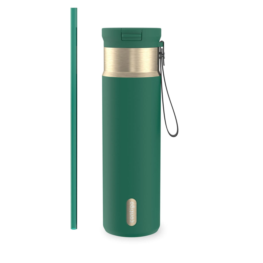 Contigo SnapSeal Leakproof Stainless Steel Reusable Water Bottle with Carrying Strap, Dark Blue/Bronze, 24 oz M24L