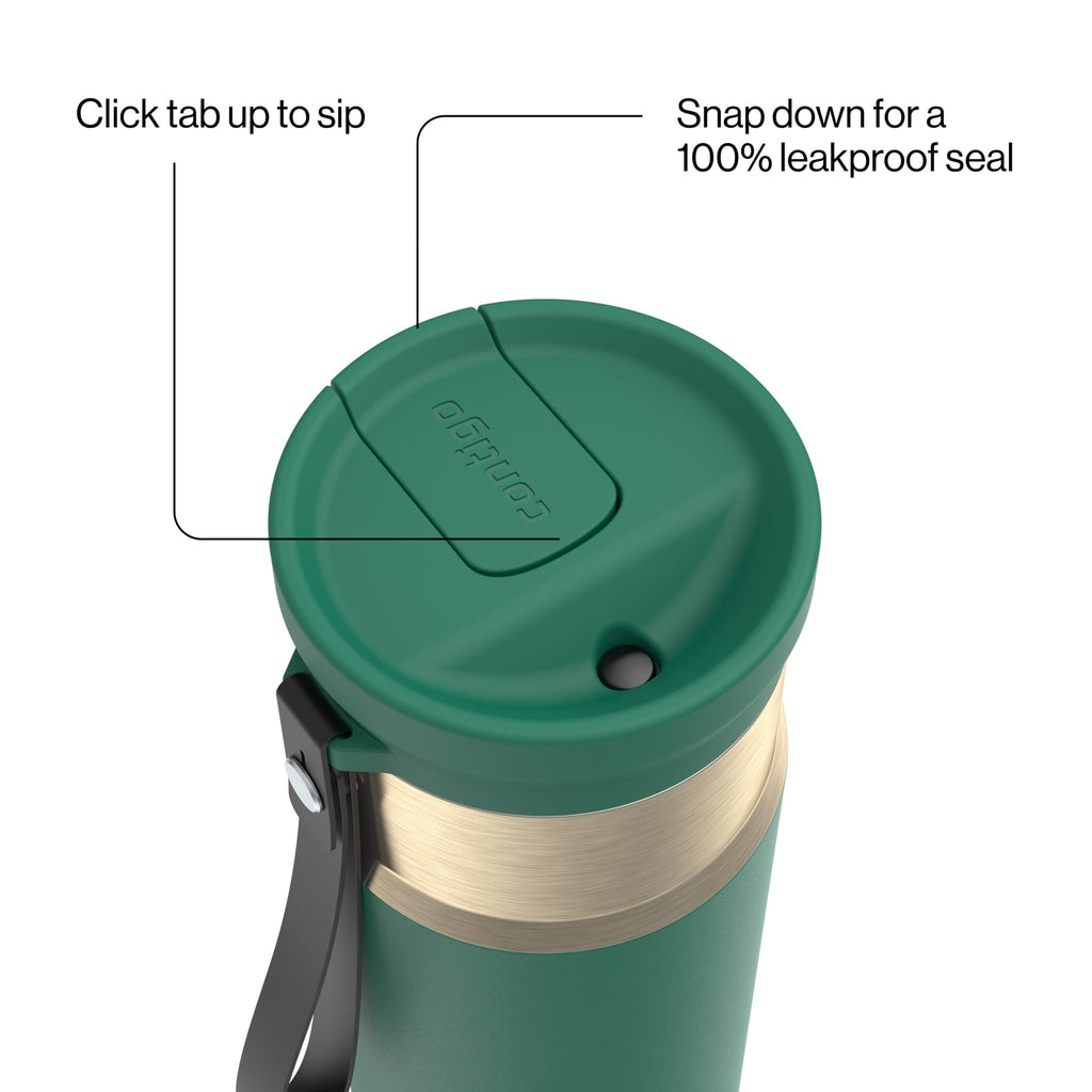 Contigo SnapSeal Leakproof Stainless Steel Reusable Water Bottle with Carrying Strap, Dark Blue/Bronze, 24 oz M24L