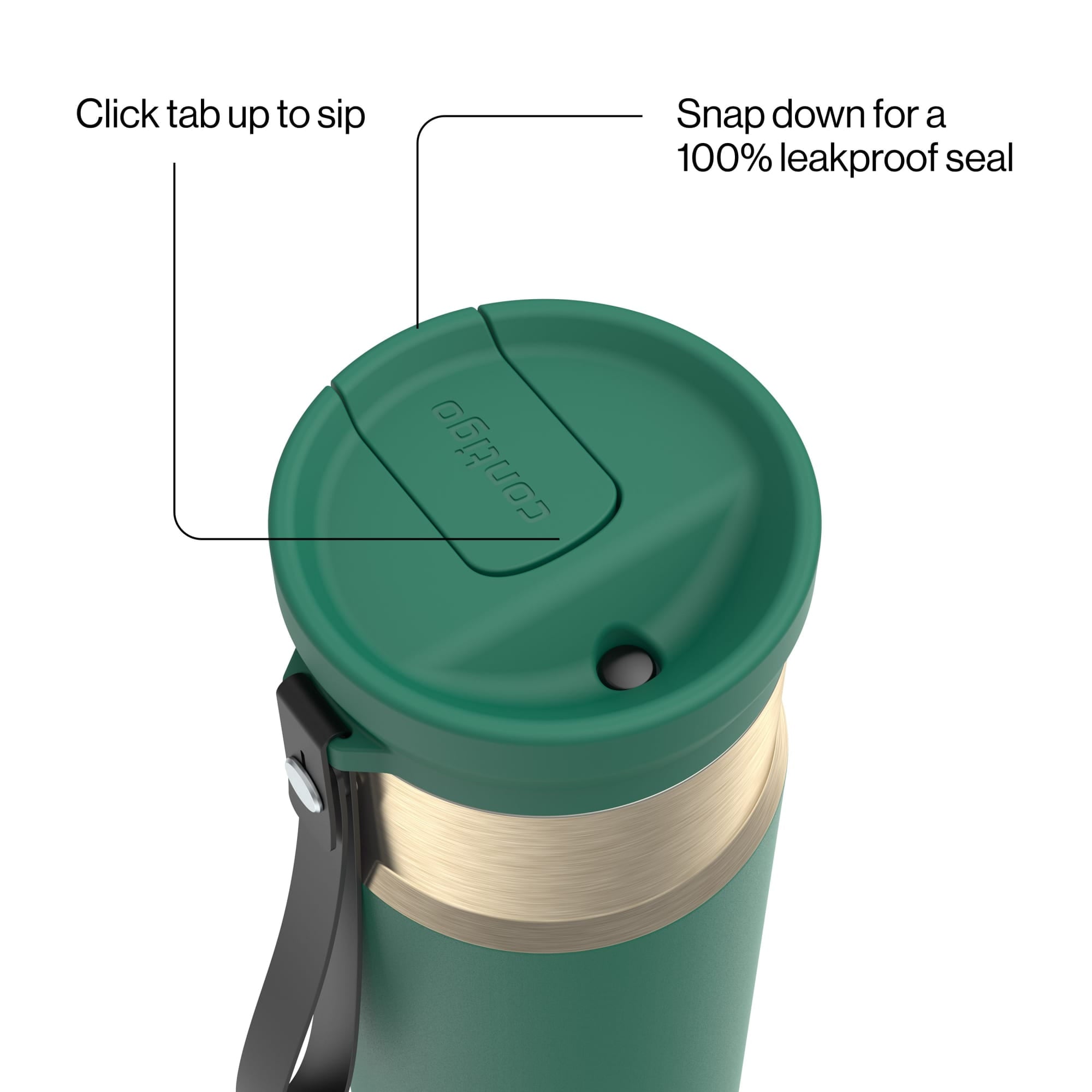 Contigo SnapSeal Leakproof Stainless Steel Reusable Water Bottle with Carrying Strap, Dark Blue/Bronze, 24 oz M24L