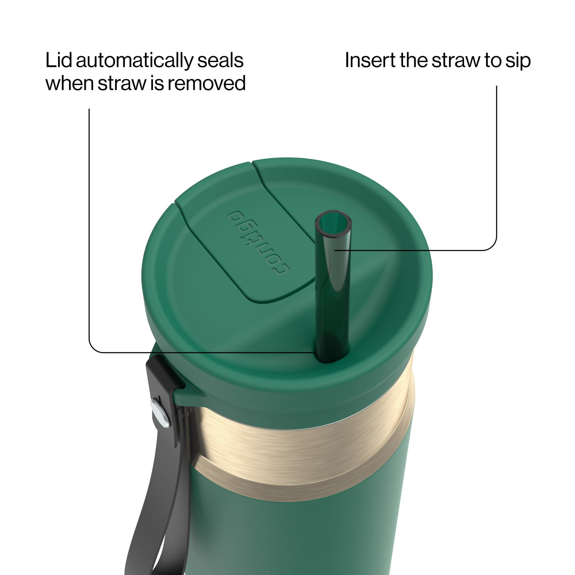 Contigo SnapSeal Leakproof Stainless Steel Reusable Water Bottle with Carrying Strap, Dark Blue/Bronze, 24 oz M24L