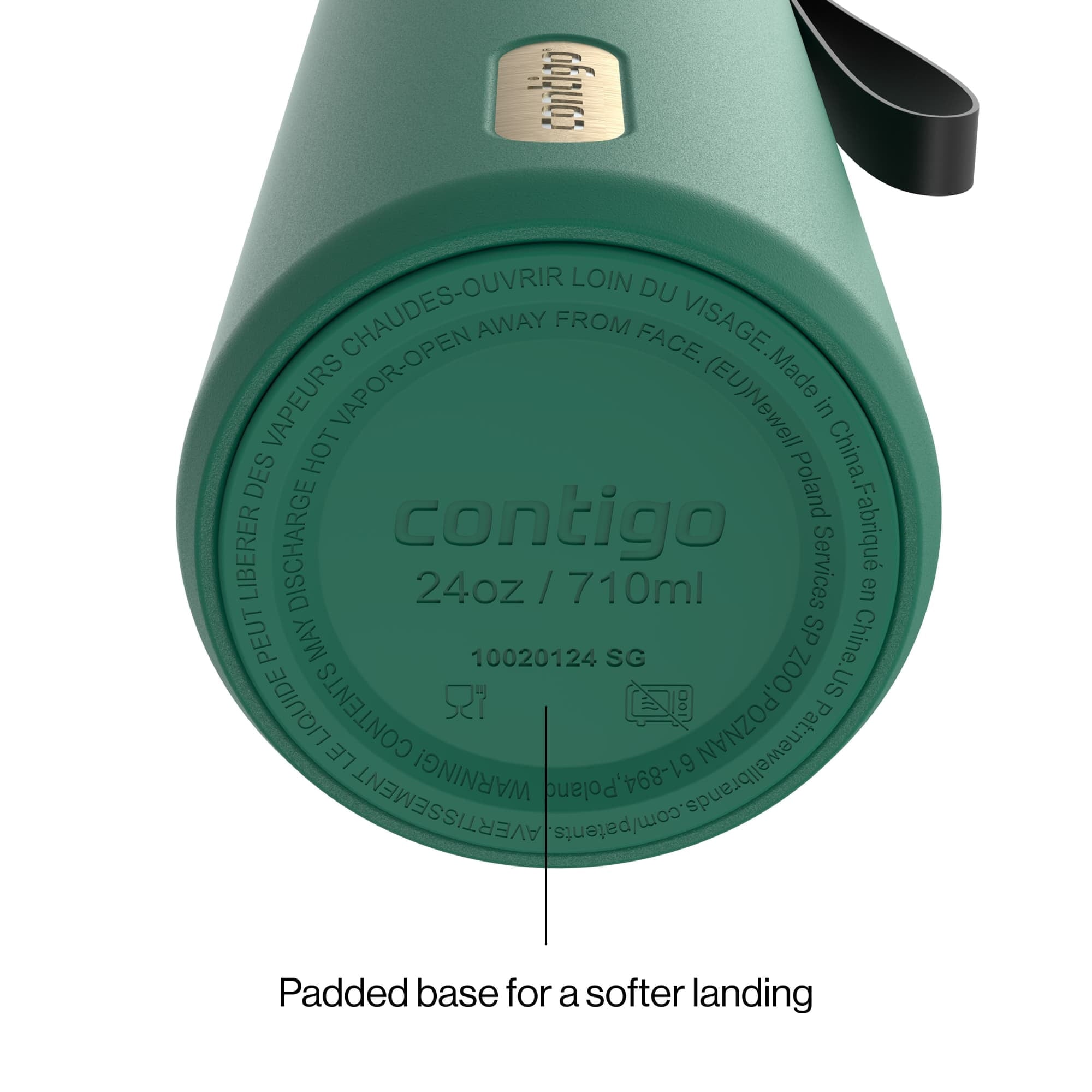 Contigo SnapSeal Leakproof Stainless Steel Reusable Water Bottle with Carrying Strap, Dark Blue/Bronze, 24 oz M24L