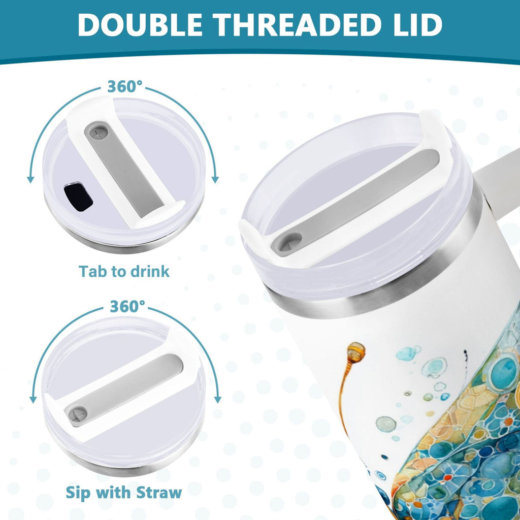 40 oz Insulated Stainless Steel Tumbler Double Wall Stainless Steel Tumbler with 2-Way Drinking Intricately Butterfly M484D