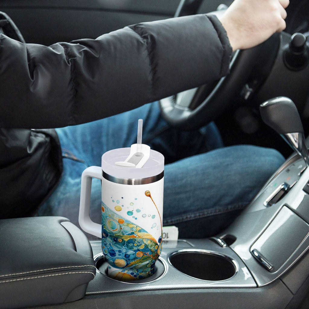 40 oz Insulated Stainless Steel Tumbler Double Wall Stainless Steel Tumbler with 2-Way Drinking Intricately Butterfly M484D