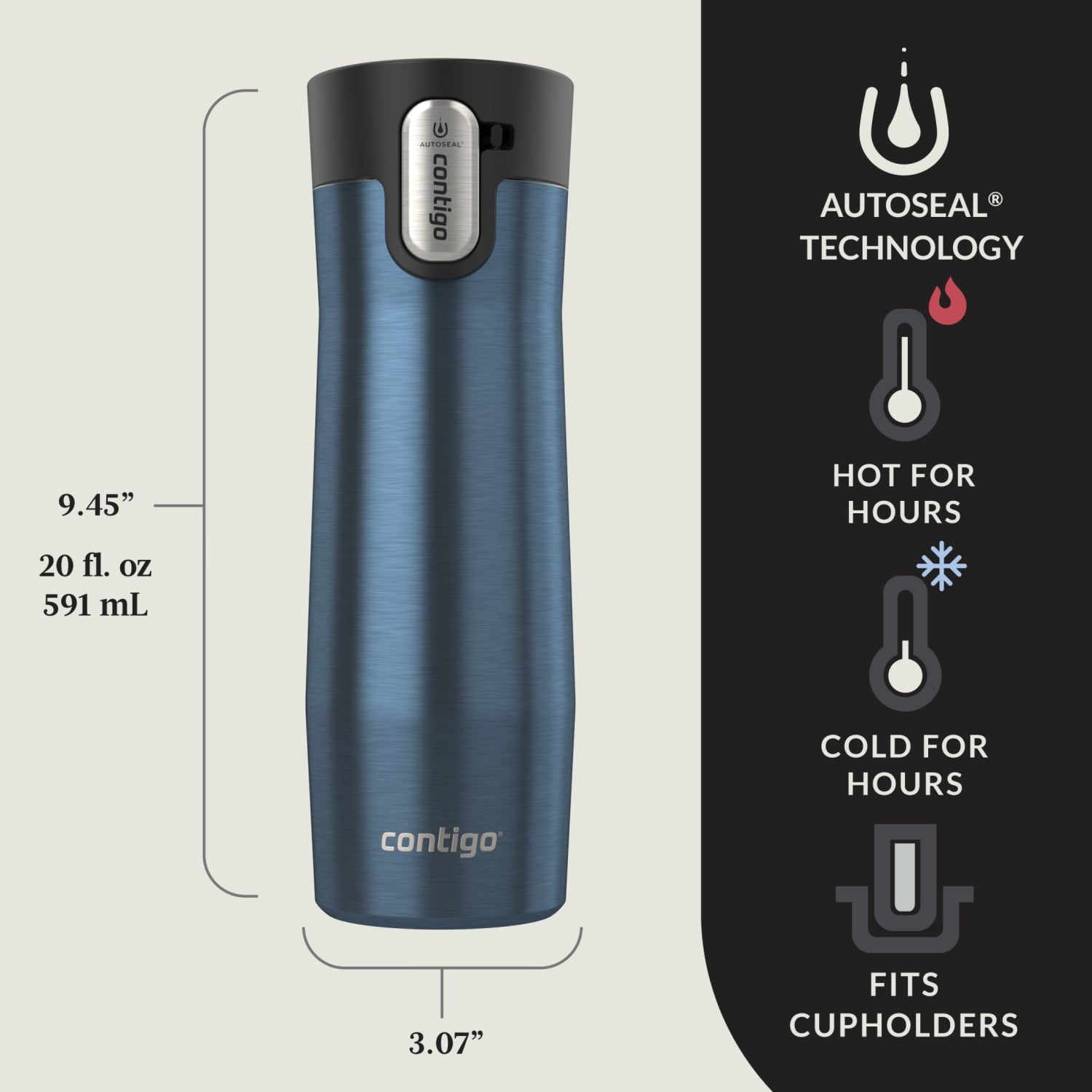 Contigo AUTOSEAL West Loop Vacuum-Insulated Stainless Steel Travel Mug with Easy-Clean Lid, 20 oz M06N
