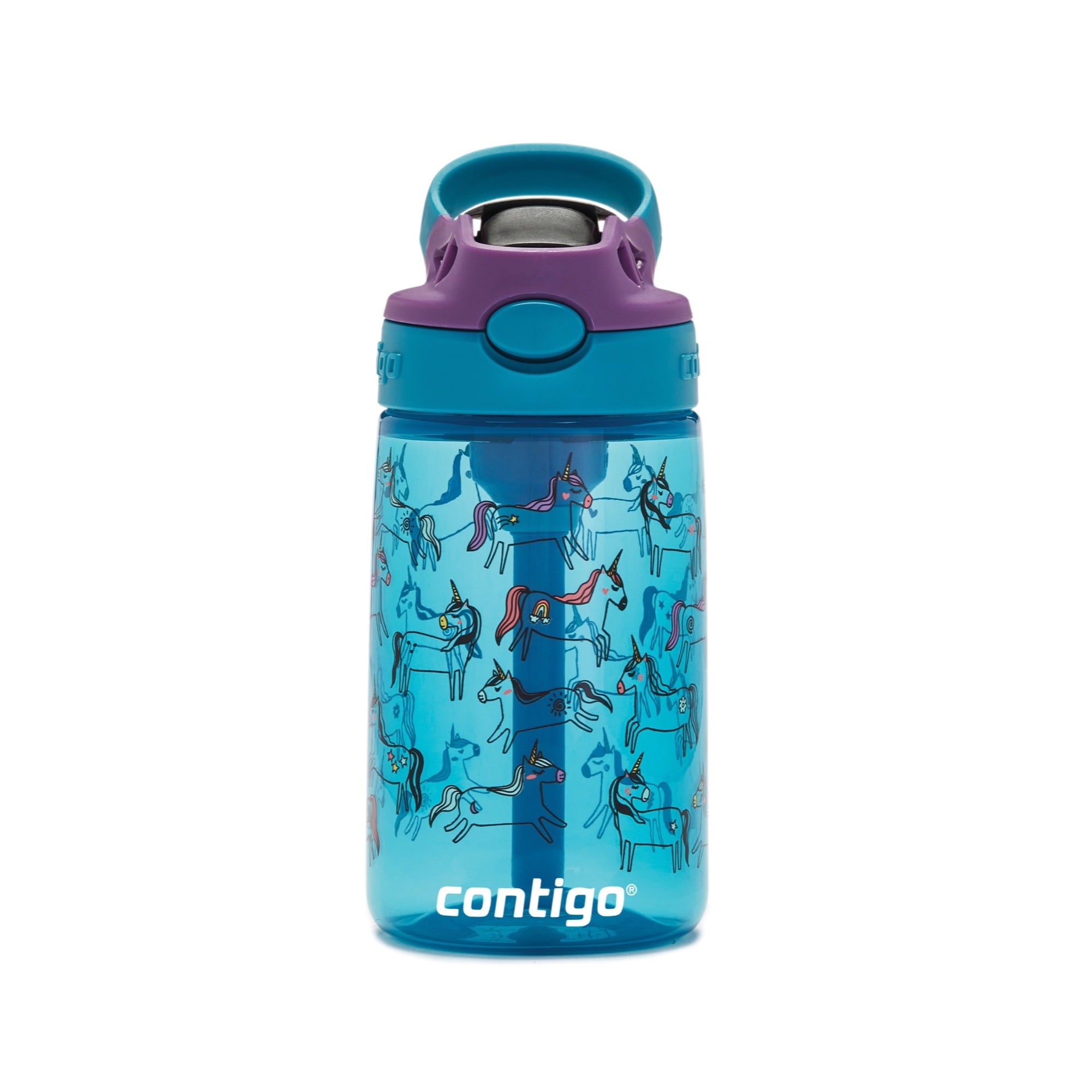 Contigo Kids AUTOSPOUT Straw Water Bottle with Easy-Clean Lid, 14 oz., Juniper Unicorns M99Y
