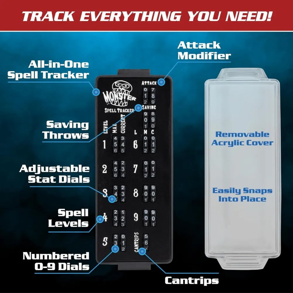 Ultimate RPG Spell Tracker for DND- Easily Keep Track of All Magic Stats, Levels, Modifiers Easily w Adjustable Place-Locking Dials &amp; Protective Cover- Compatible w Dungeons Dragons 5e Tabletop Games M215M