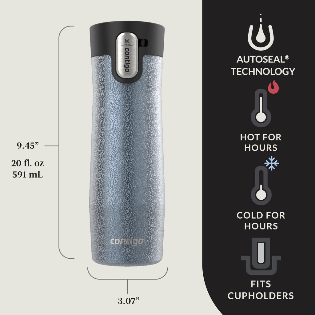 Contigo AUTOSEAL West Loop Vacuum-Insulated Stainless Steel Travel Mug with Easy-Clean Lid, 20 oz, Crystal Lakeside &amp; Crystal Agave, 2-Pack M09A