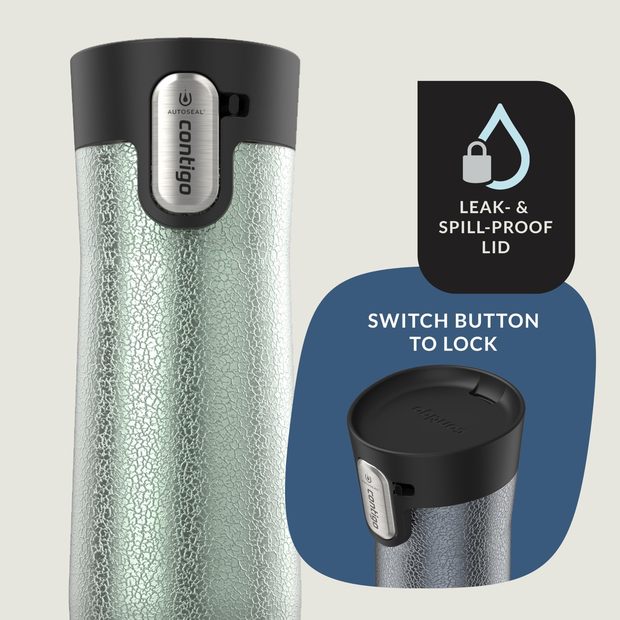 Contigo AUTOSEAL West Loop Vacuum-Insulated Stainless Steel Travel Mug with Easy-Clean Lid, 20 oz, Crystal Lakeside &amp; Crystal Agave, 2-Pack M09A