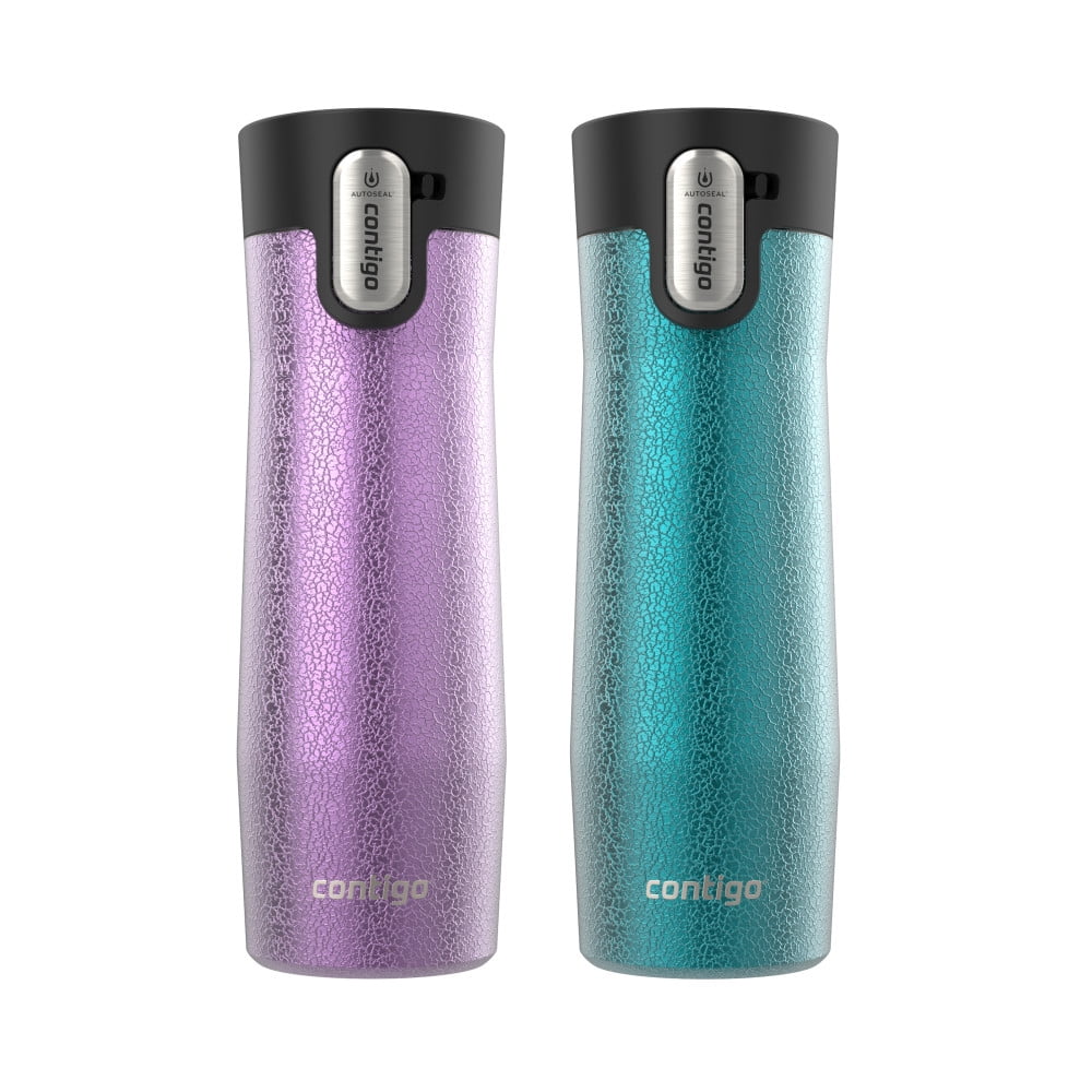 Contigo AUTOSEAL West Loop Vacuum-Insulated Stainless Steel Travel Mug with Easy-Clean Lid, 20 oz, Crystal Lakeside &amp; Crystal Agave, 2-Pack M09A