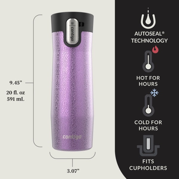 Contigo AUTOSEAL West Loop Vacuum-Insulated Stainless Steel Travel Mug with Easy-Clean Lid, 20 oz, Crystal Lakeside &amp; Crystal Agave, 2-Pack M09A
