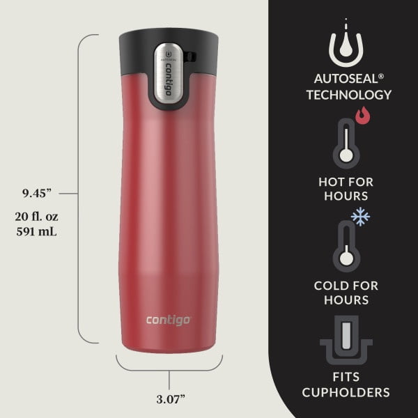 Contigo AUTOSEAL West Loop Vacuum-Insulated Stainless Steel Travel Mug with Easy-Clean Lid, 20 oz, Crystal Lakeside &amp; Crystal Agave, 2-Pack M09A