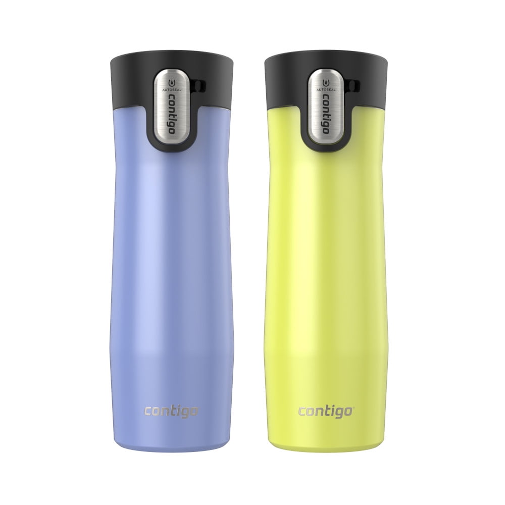 Contigo AUTOSEAL West Loop Vacuum-Insulated Stainless Steel Travel Mug with Easy-Clean Lid, 20 oz, Crystal Lakeside &amp; Crystal Agave, 2-Pack M09A