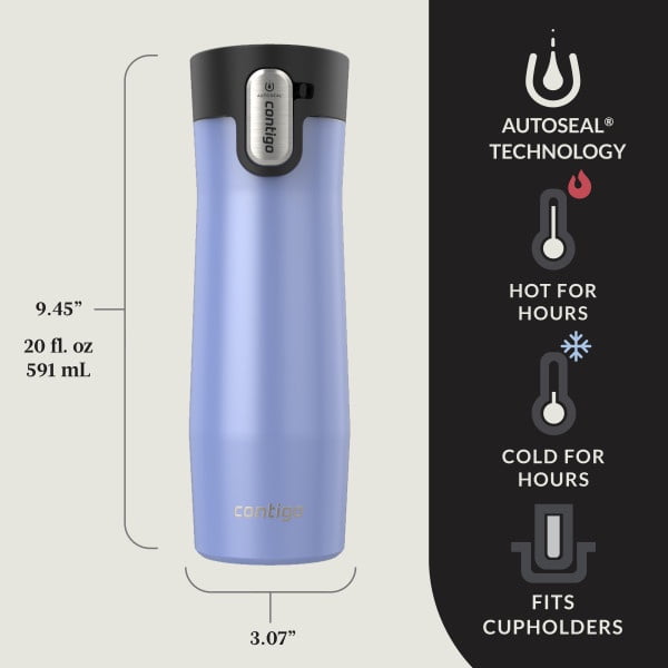Contigo AUTOSEAL West Loop Vacuum-Insulated Stainless Steel Travel Mug with Easy-Clean Lid, 20 oz, Crystal Lakeside &amp; Crystal Agave, 2-Pack M09A