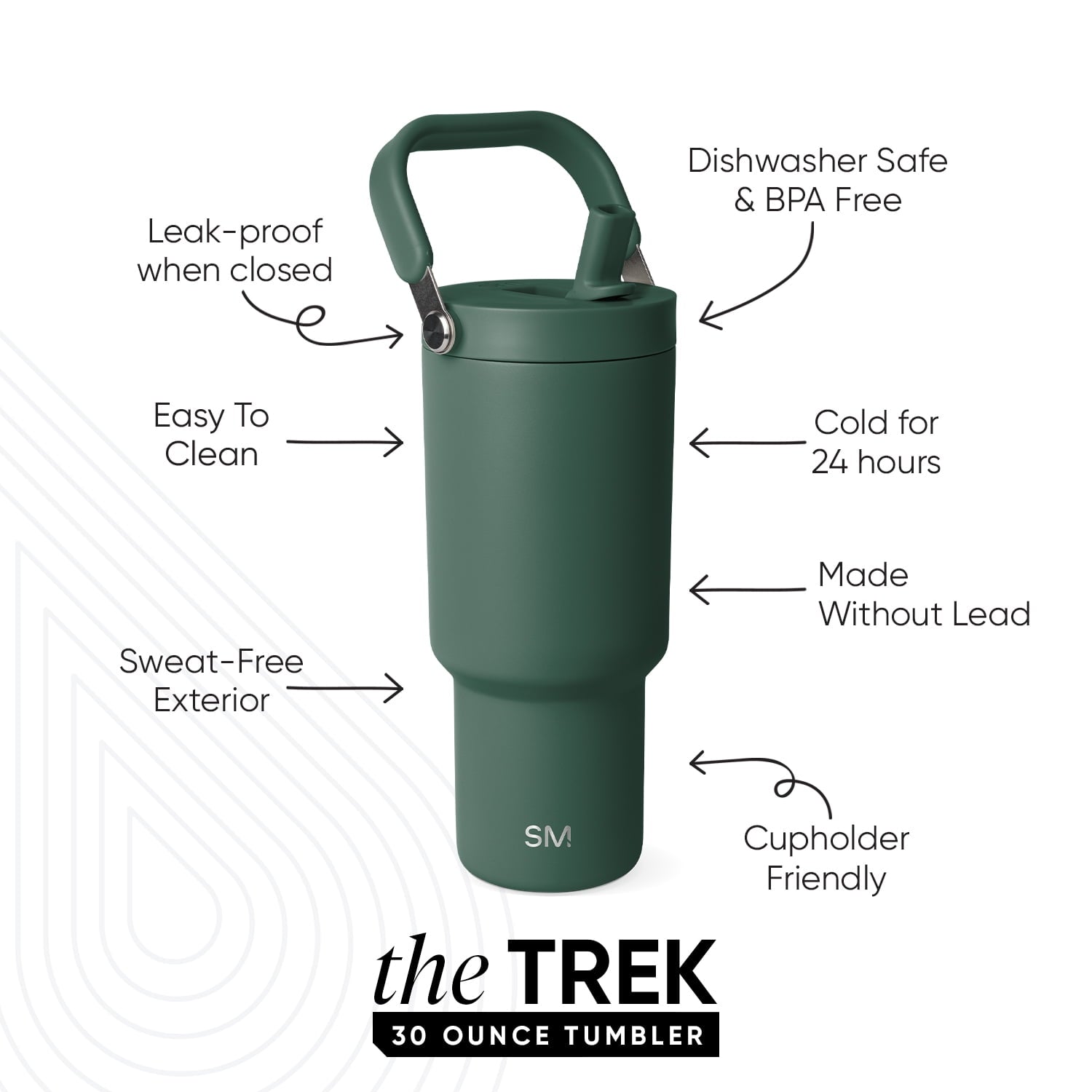 Simple Modern 30 fl oz Insulated Stainless Steel Trek Pivot Tumbler with Straw Lid and Top Handle|Forest M400G