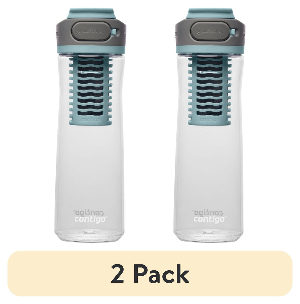 (2 pack) Contigo Clybourn Plastic FreeFlow Filter Water Bottle with AUTOSEAL Lid 24 oz., Salt, with Replacable Filter M53G