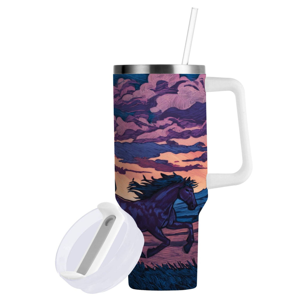 40 oz Insulated Stainless Steel Tumbler Double Wall Stainless Steel Tumbler with 2-Way Drinking Wild Horses Running M506K