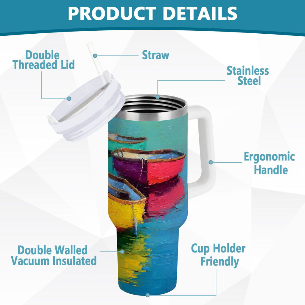 30 oz Insulated Stainless Steel Tumbler Double Wall Stainless Steel Tumbler with 2-Way Drinking Colorful Row Boats M555L