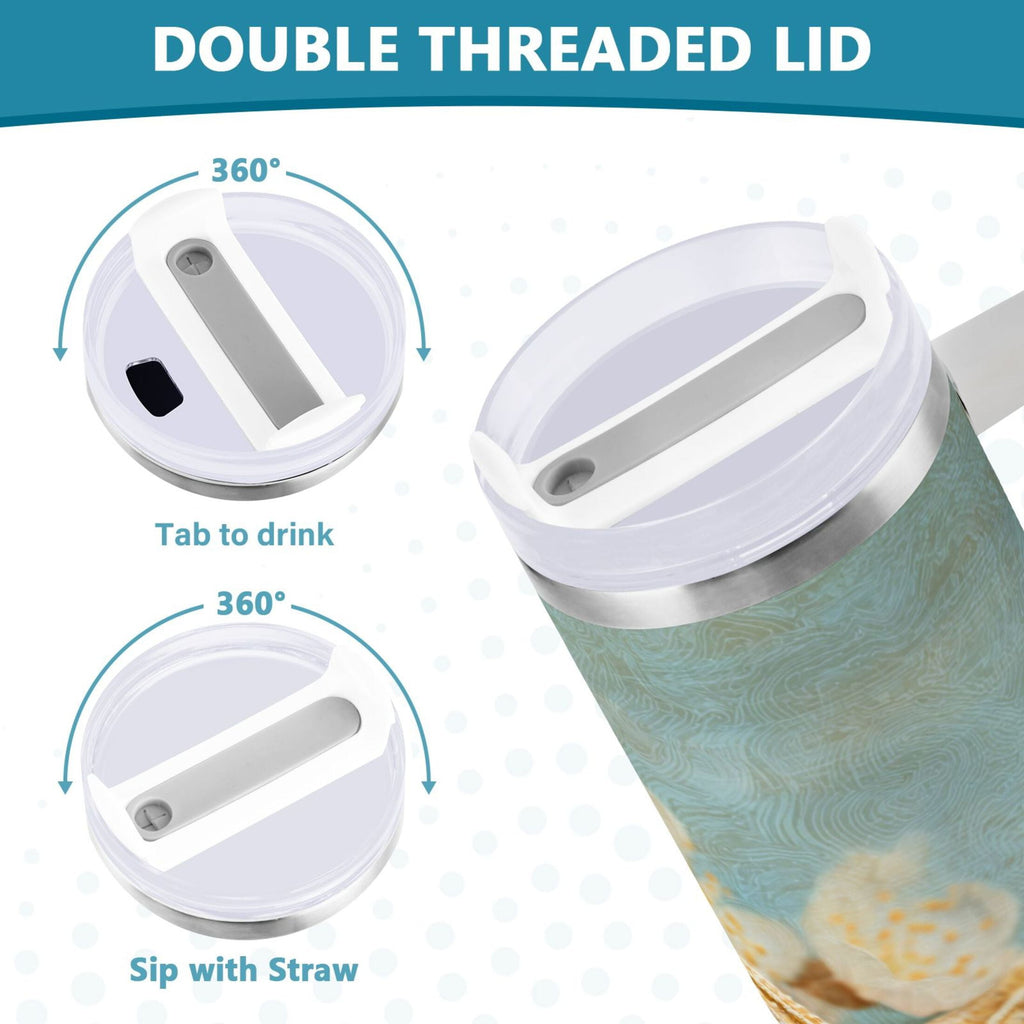 30 oz Insulated Stainless Steel Tumbler Double Wall Stainless Steel Tumbler with 2-Way Drinking Starfish with Flowers M451Q